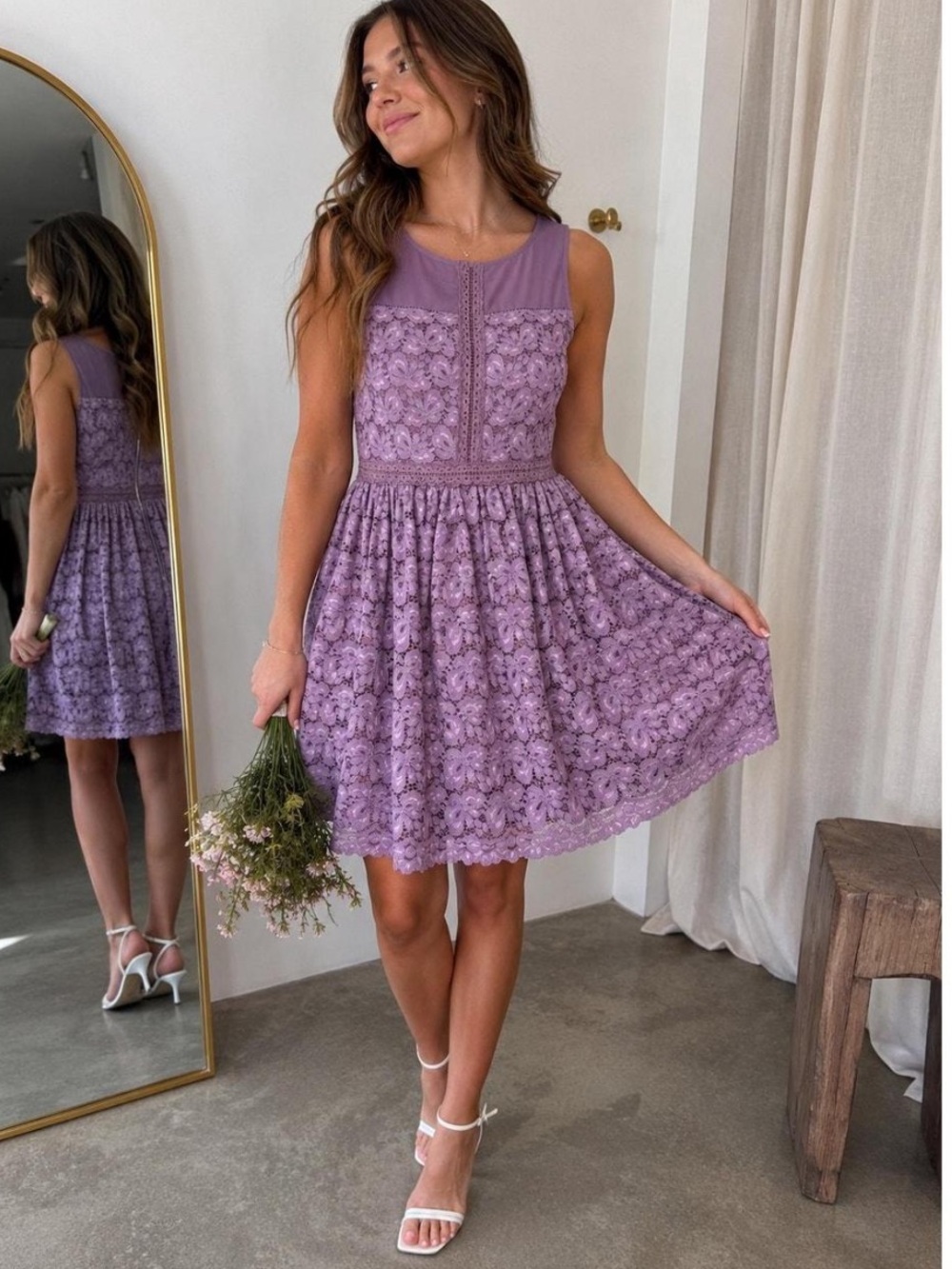 Altar'd State Lavender Lace Sleeveless Mini Dress Party Small